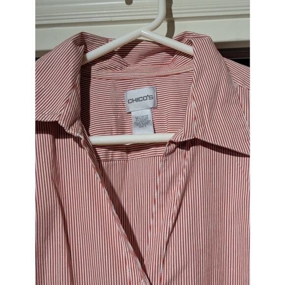 Chico's Red Silver Metallic Stripe Button Front Blouse Womens Size 3 (XL-16) - Picture 3 of 8